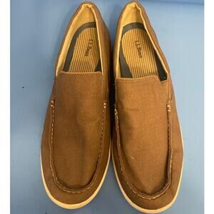 L.L.Bean Shoes Mens Size 11 Beige Canvas Slip-On Loafers Moc Toe Comfort Casual